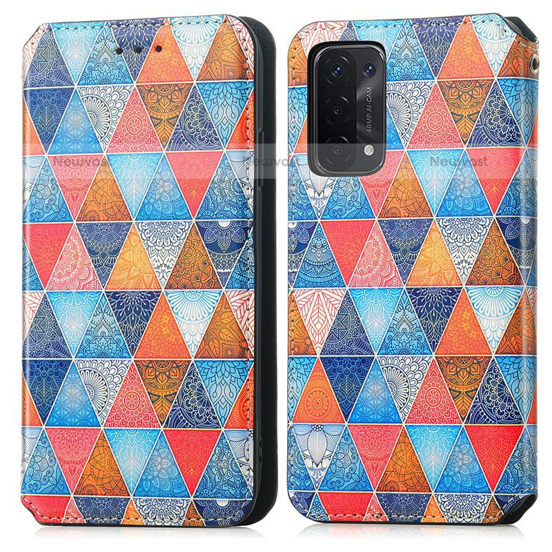 Leather Case Stands Fashionable Pattern Flip Cover Holder S02D for OnePlus Nord N200 5G Brown