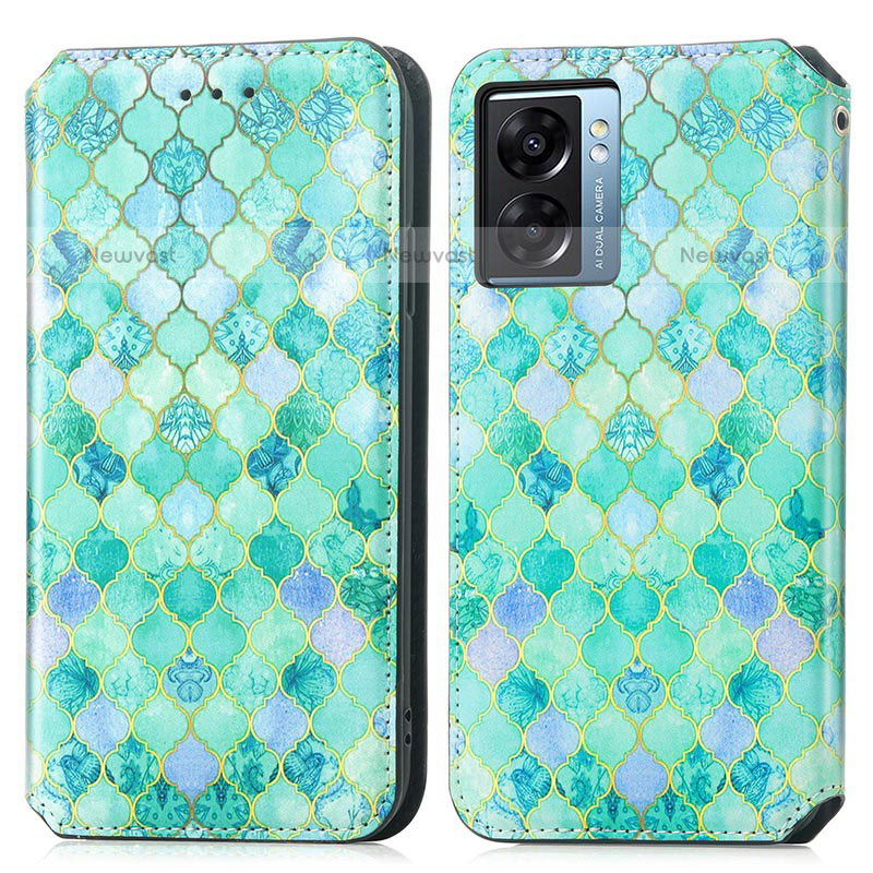 Leather Case Stands Fashionable Pattern Flip Cover Holder S02D for OnePlus Nord N300 5G Green