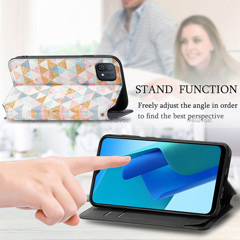 Leather Case Stands Fashionable Pattern Flip Cover Holder S02D for Oppo A16e