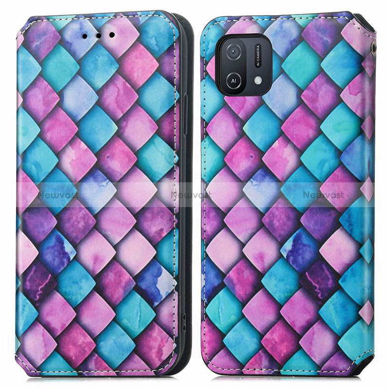 Leather Case Stands Fashionable Pattern Flip Cover Holder S02D for Oppo A16e Purple