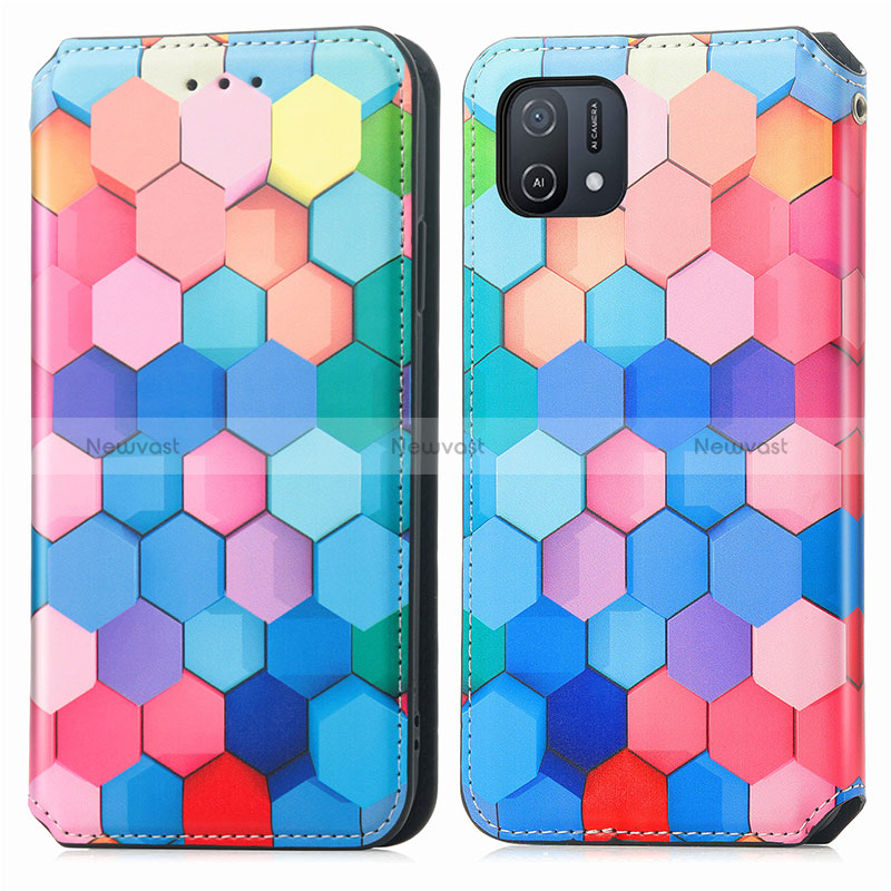 Leather Case Stands Fashionable Pattern Flip Cover Holder S02D for Oppo A16K Colorful