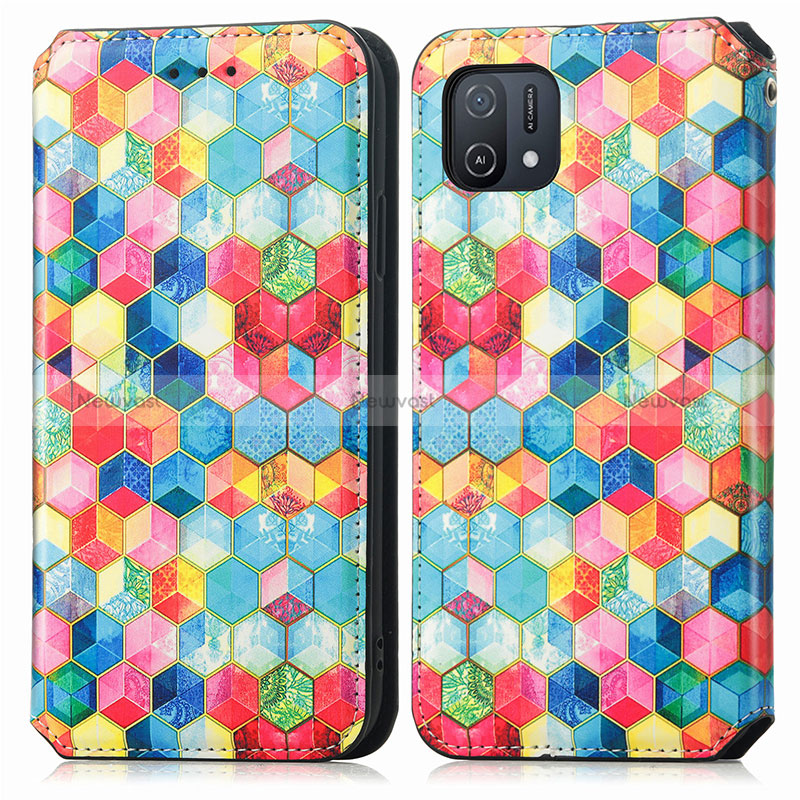 Leather Case Stands Fashionable Pattern Flip Cover Holder S02D for Oppo A16K Mixed