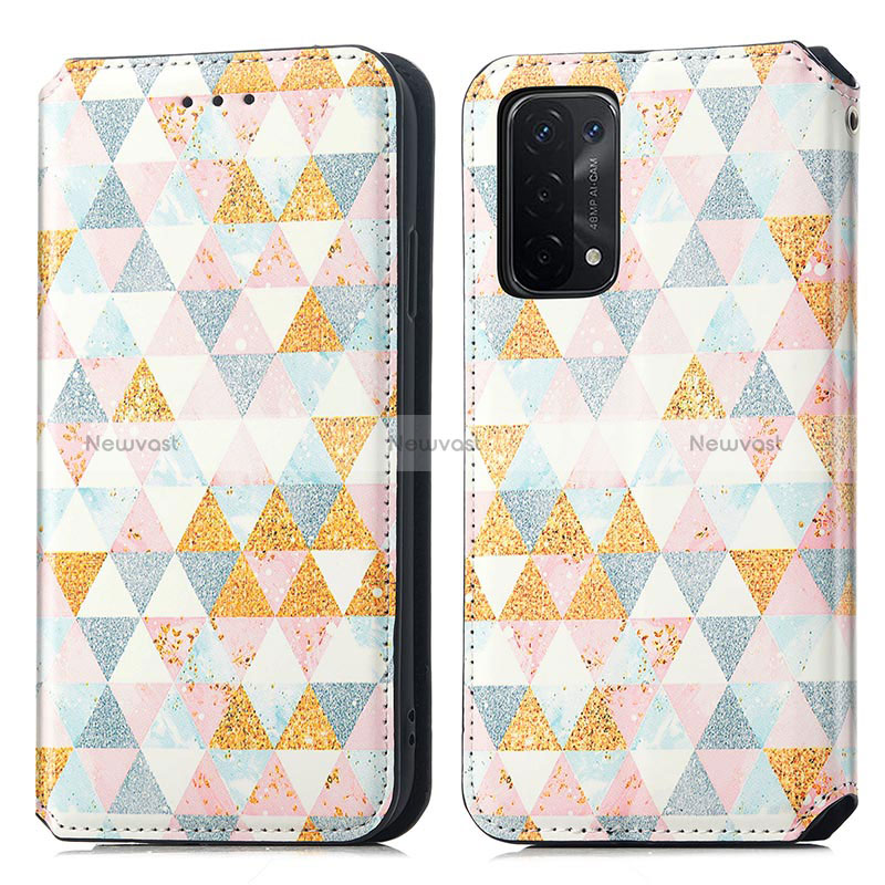 Leather Case Stands Fashionable Pattern Flip Cover Holder S02D for Oppo A54 5G