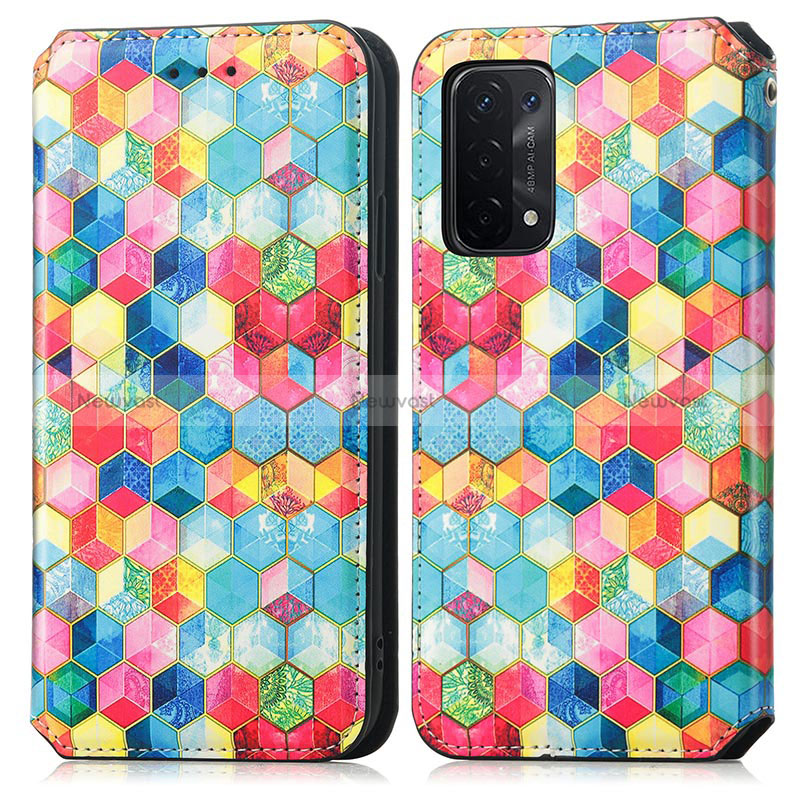 Leather Case Stands Fashionable Pattern Flip Cover Holder S02D for Oppo A54 5G Mixed