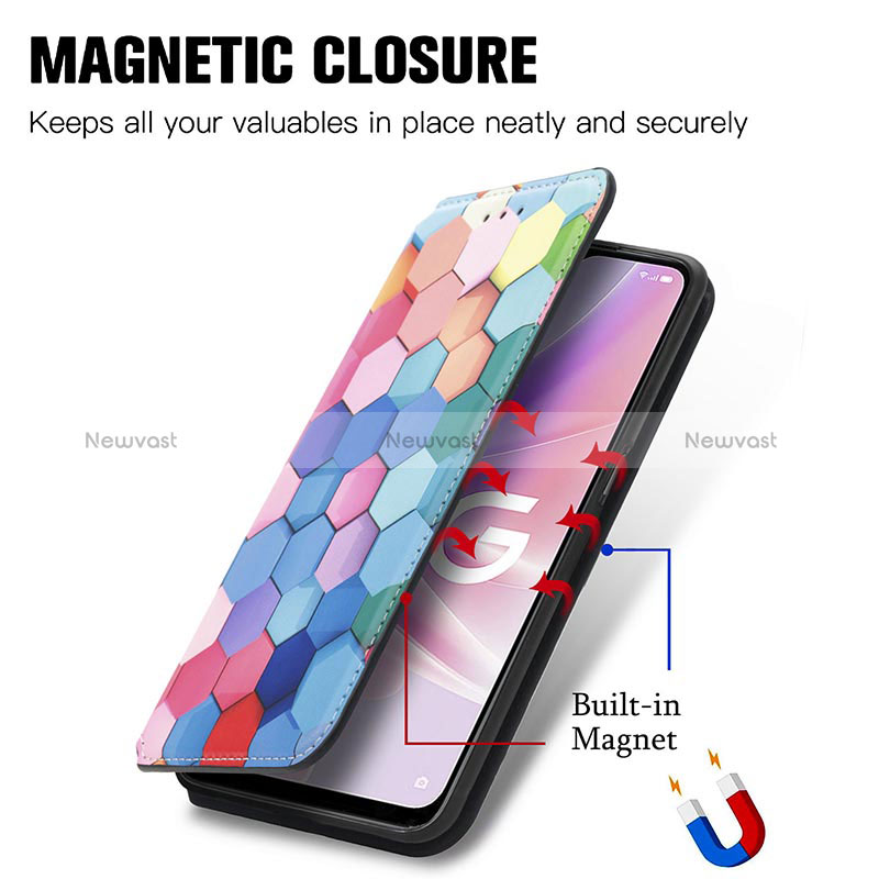 Leather Case Stands Fashionable Pattern Flip Cover Holder S02D for Oppo A57 5G