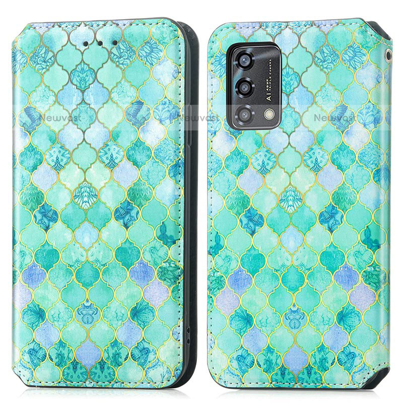 Leather Case Stands Fashionable Pattern Flip Cover Holder S02D for Oppo A74 4G Green