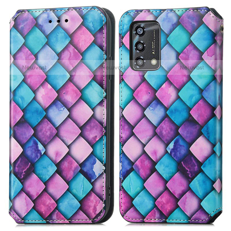 Leather Case Stands Fashionable Pattern Flip Cover Holder S02D for Oppo A74 4G Purple