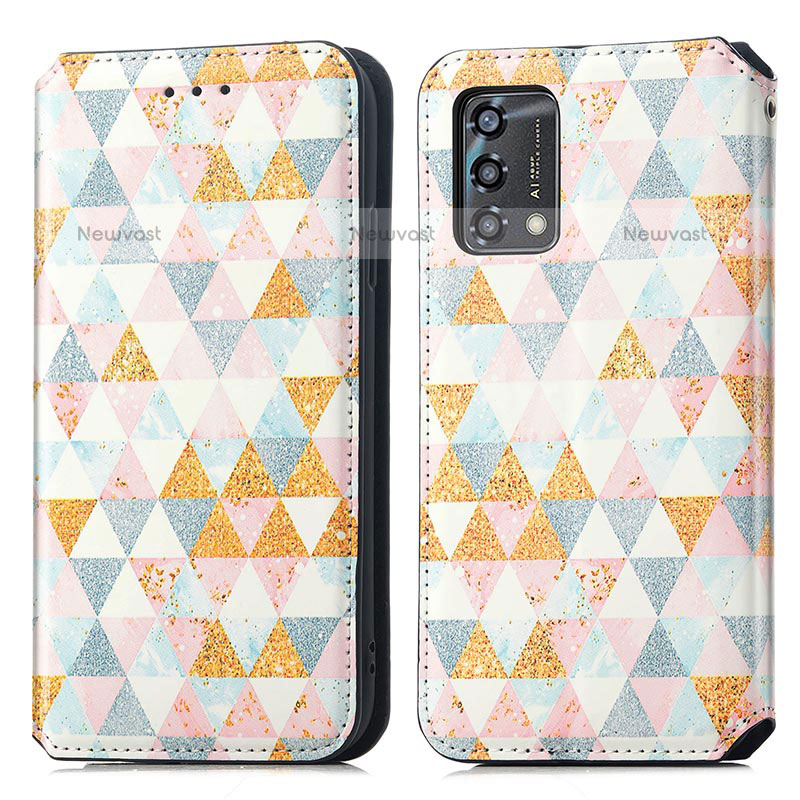 Leather Case Stands Fashionable Pattern Flip Cover Holder S02D for Oppo A74 4G White