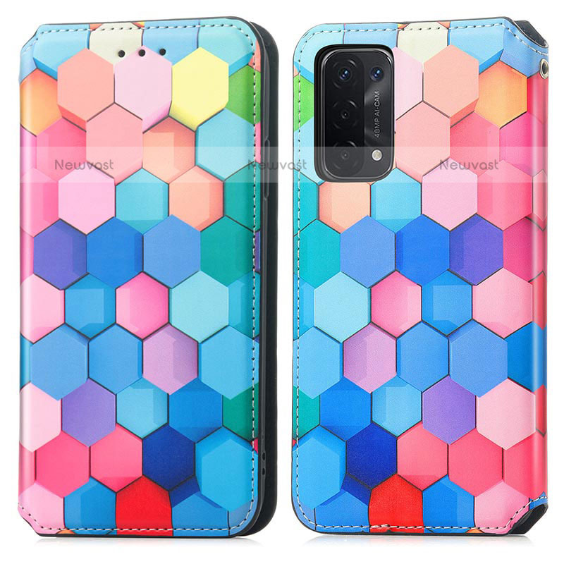 Leather Case Stands Fashionable Pattern Flip Cover Holder S02D for Oppo A93 5G Colorful