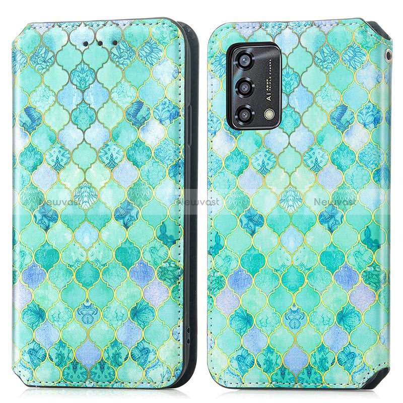 Leather Case Stands Fashionable Pattern Flip Cover Holder S02D for Oppo F19s Green