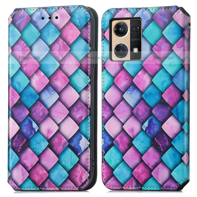 Leather Case Stands Fashionable Pattern Flip Cover Holder S02D for Oppo F21 Pro 4G