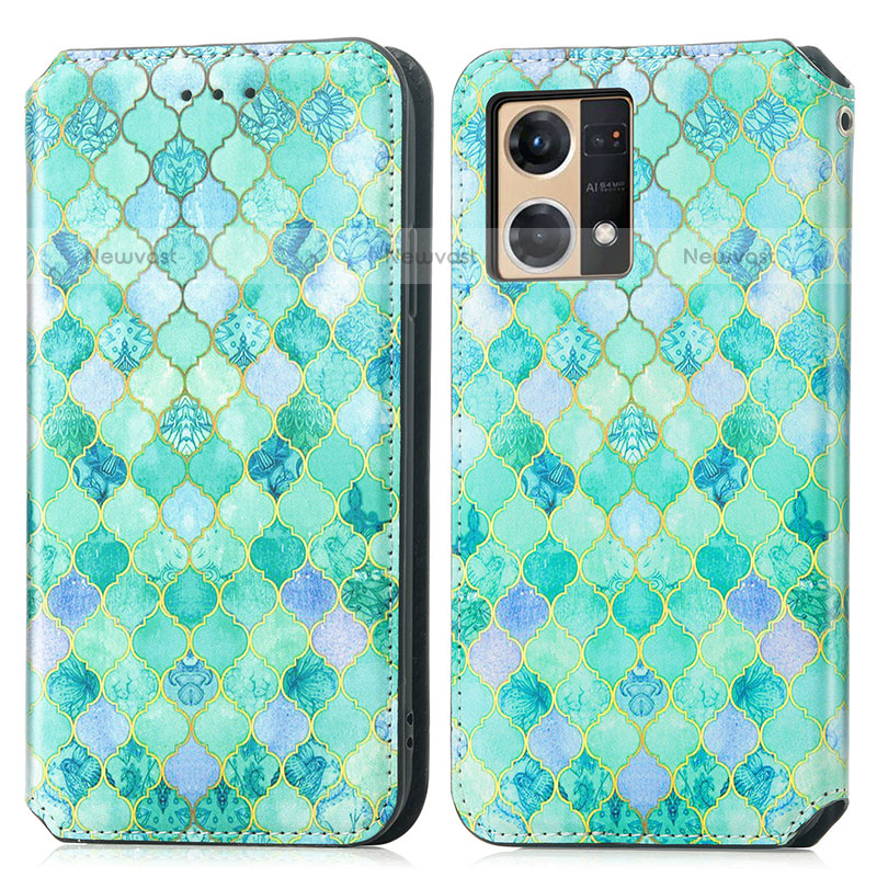 Leather Case Stands Fashionable Pattern Flip Cover Holder S02D for Oppo F21 Pro 4G Green