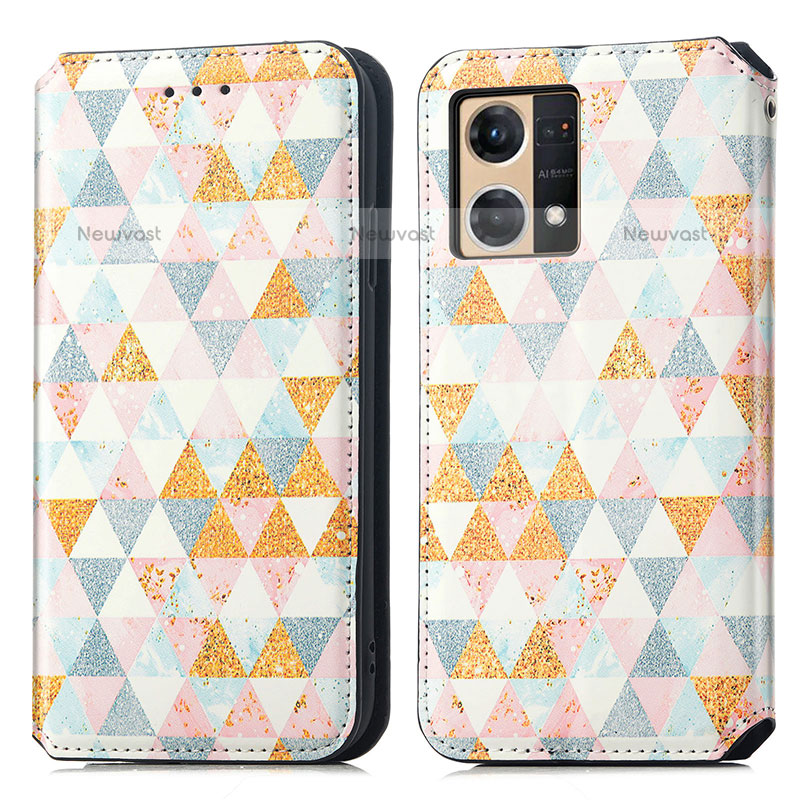 Leather Case Stands Fashionable Pattern Flip Cover Holder S02D for Oppo F21 Pro 4G White