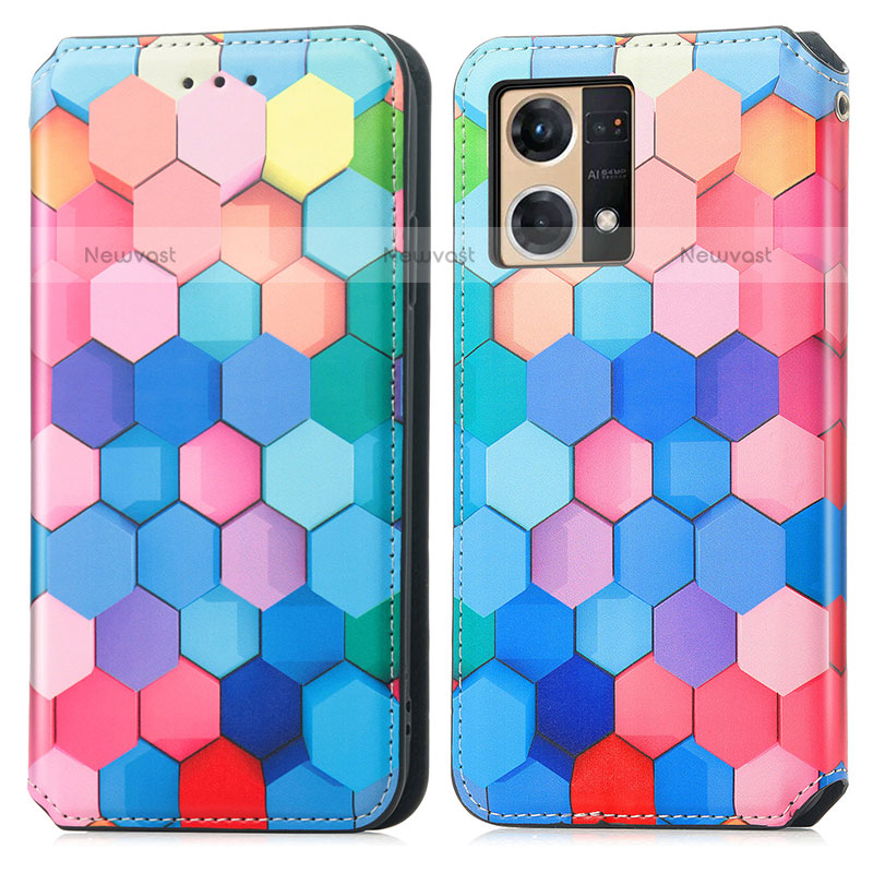 Leather Case Stands Fashionable Pattern Flip Cover Holder S02D for Oppo F21s Pro 4G Colorful