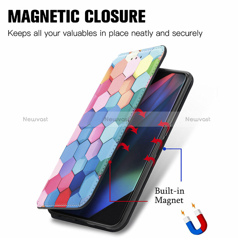 Leather Case Stands Fashionable Pattern Flip Cover Holder S02D for Oppo Find X3 5G