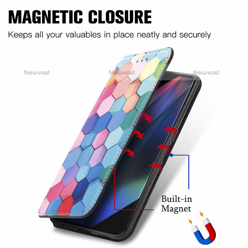 Leather Case Stands Fashionable Pattern Flip Cover Holder S02D for Oppo Find X3 Pro 5G