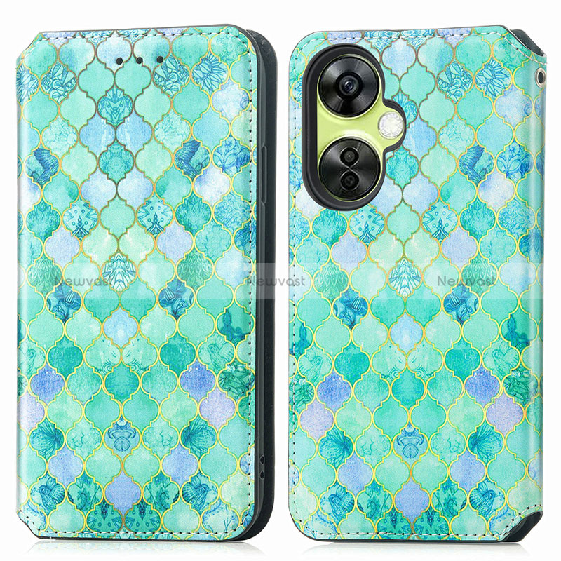 Leather Case Stands Fashionable Pattern Flip Cover Holder S02D for Oppo K11x 5G Green