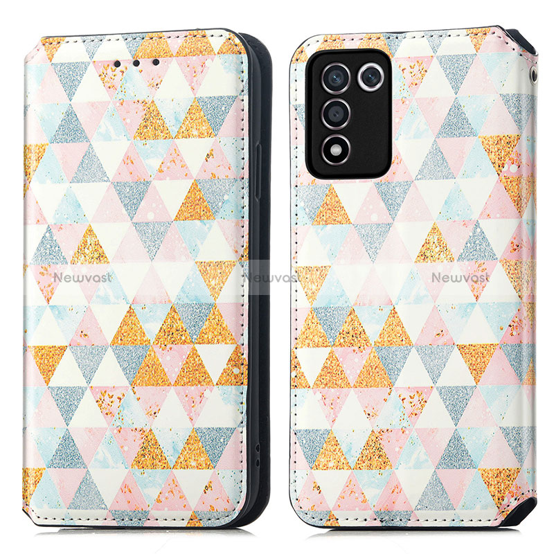 Leather Case Stands Fashionable Pattern Flip Cover Holder S02D for Oppo K9S 5G White