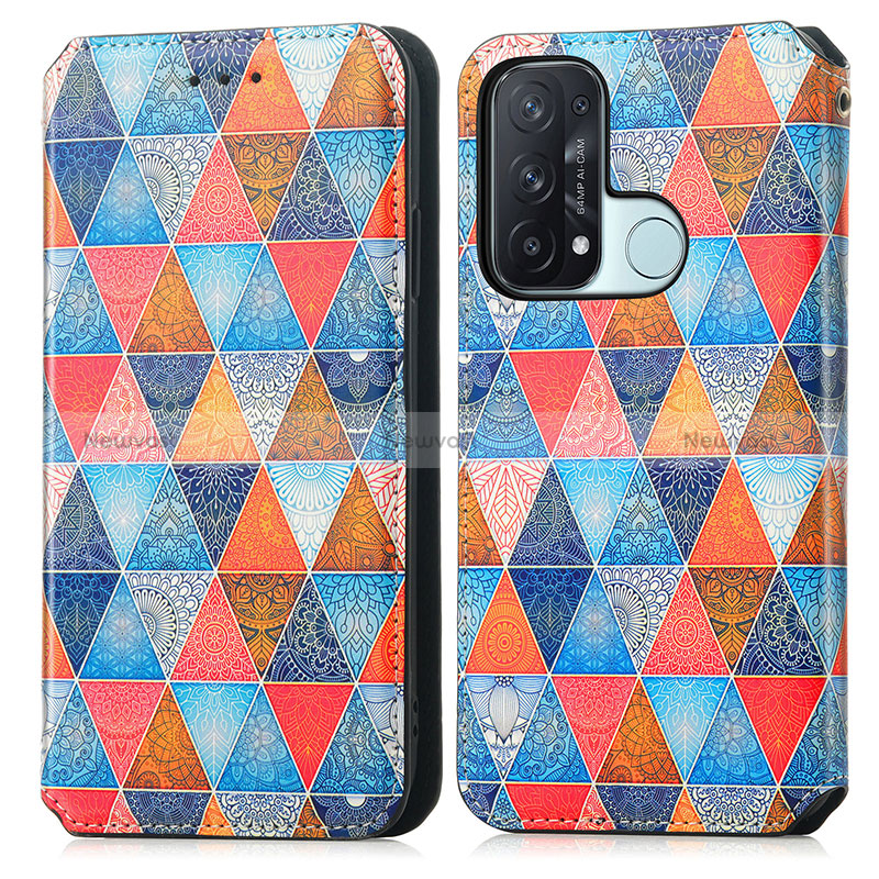 Leather Case Stands Fashionable Pattern Flip Cover Holder S02D for Oppo Reno5 A