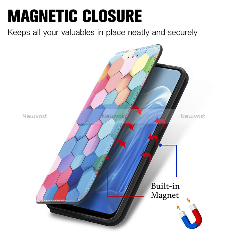 Leather Case Stands Fashionable Pattern Flip Cover Holder S02D for Oppo Reno7 4G