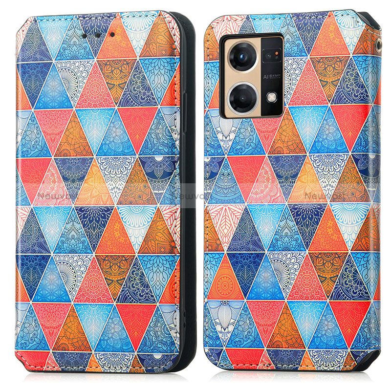 Leather Case Stands Fashionable Pattern Flip Cover Holder S02D for Oppo Reno7 4G