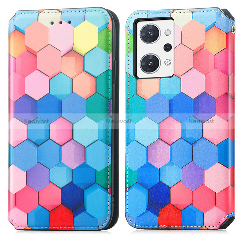 Leather Case Stands Fashionable Pattern Flip Cover Holder S02D for Oppo Reno7 A Colorful