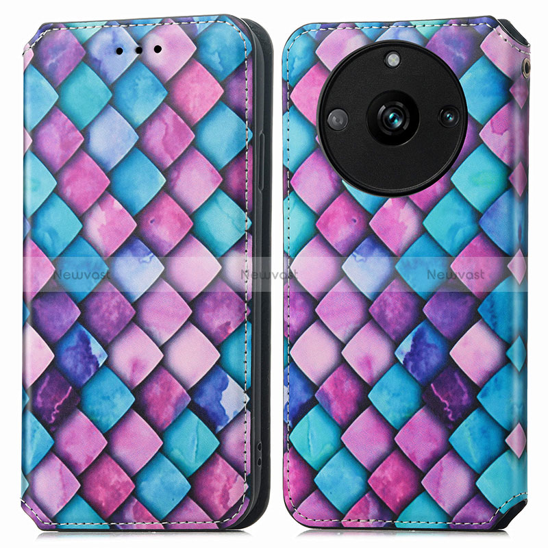 Leather Case Stands Fashionable Pattern Flip Cover Holder S02D for Realme 11 Pro+ Plus 5G Purple