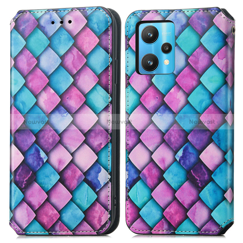 Leather Case Stands Fashionable Pattern Flip Cover Holder S02D for Realme 9 5G Purple