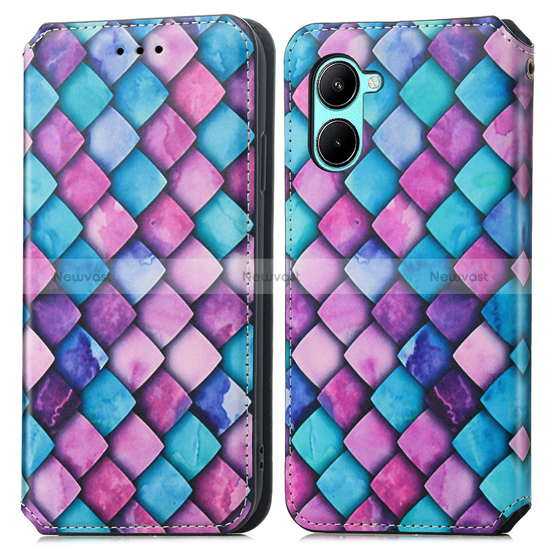 Leather Case Stands Fashionable Pattern Flip Cover Holder S02D for Realme C33 (2023) Purple