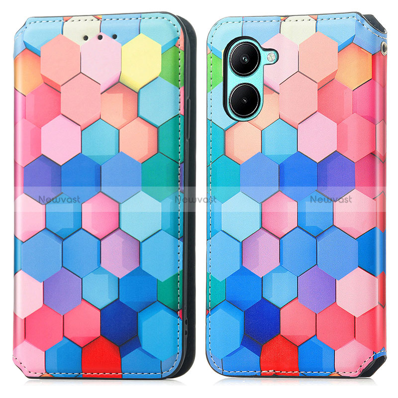 Leather Case Stands Fashionable Pattern Flip Cover Holder S02D for Realme C33 Colorful