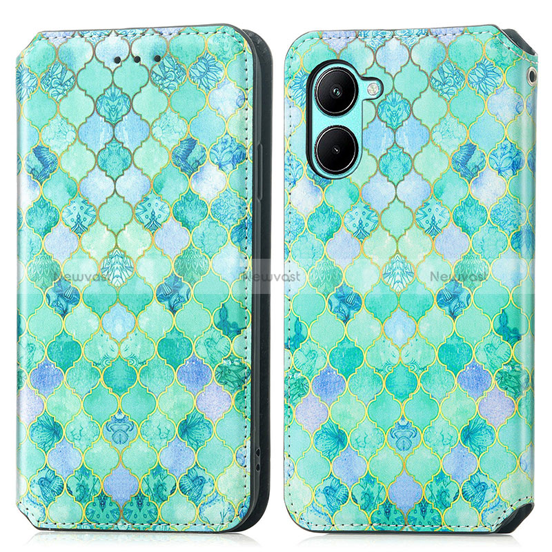 Leather Case Stands Fashionable Pattern Flip Cover Holder S02D for Realme C33 Green