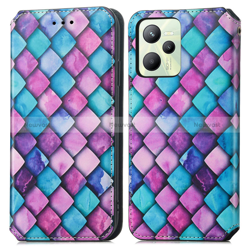 Leather Case Stands Fashionable Pattern Flip Cover Holder S02D for Realme C35 Purple