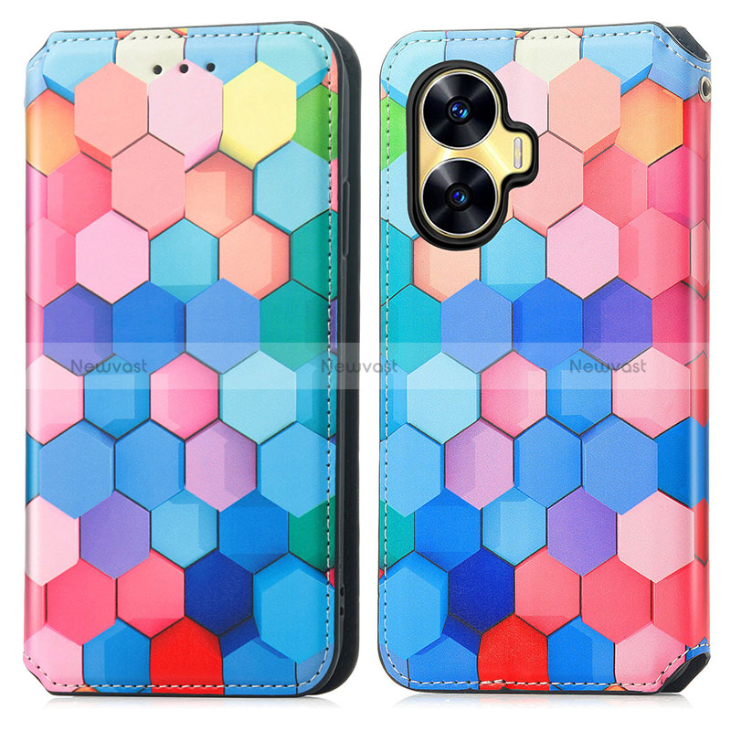 Leather Case Stands Fashionable Pattern Flip Cover Holder S02D for Realme C55