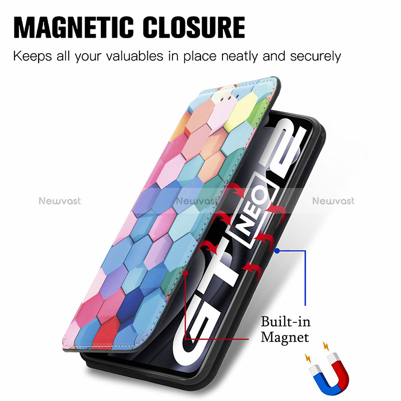 Leather Case Stands Fashionable Pattern Flip Cover Holder S02D for Realme GT2 5G