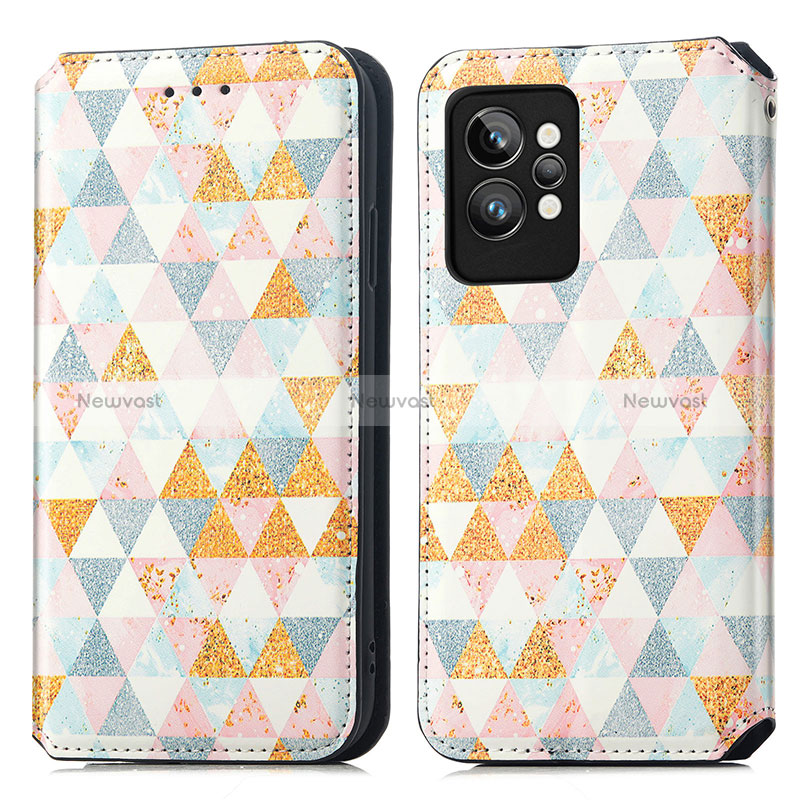 Leather Case Stands Fashionable Pattern Flip Cover Holder S02D for Realme GT2 Pro 5G White