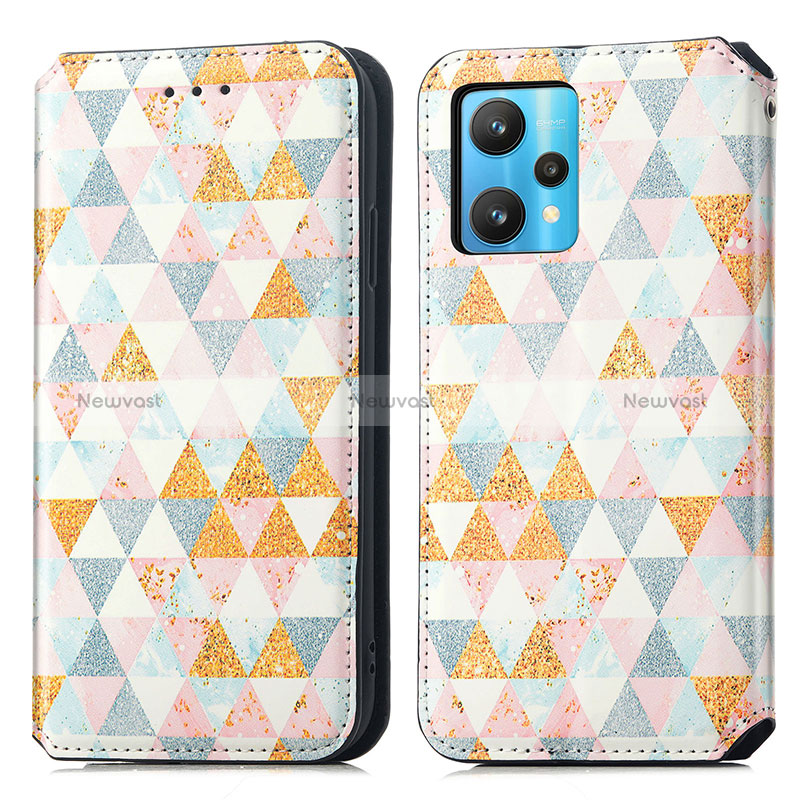 Leather Case Stands Fashionable Pattern Flip Cover Holder S02D for Realme Narzo 50 Pro 5G White