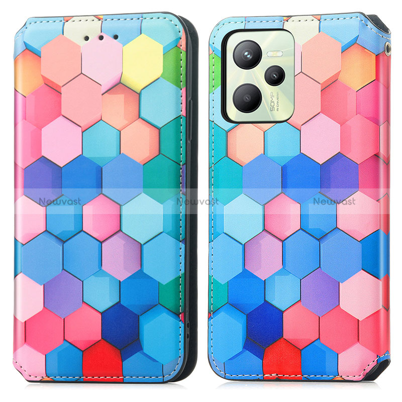 Leather Case Stands Fashionable Pattern Flip Cover Holder S02D for Realme Narzo 50A Prime Colorful