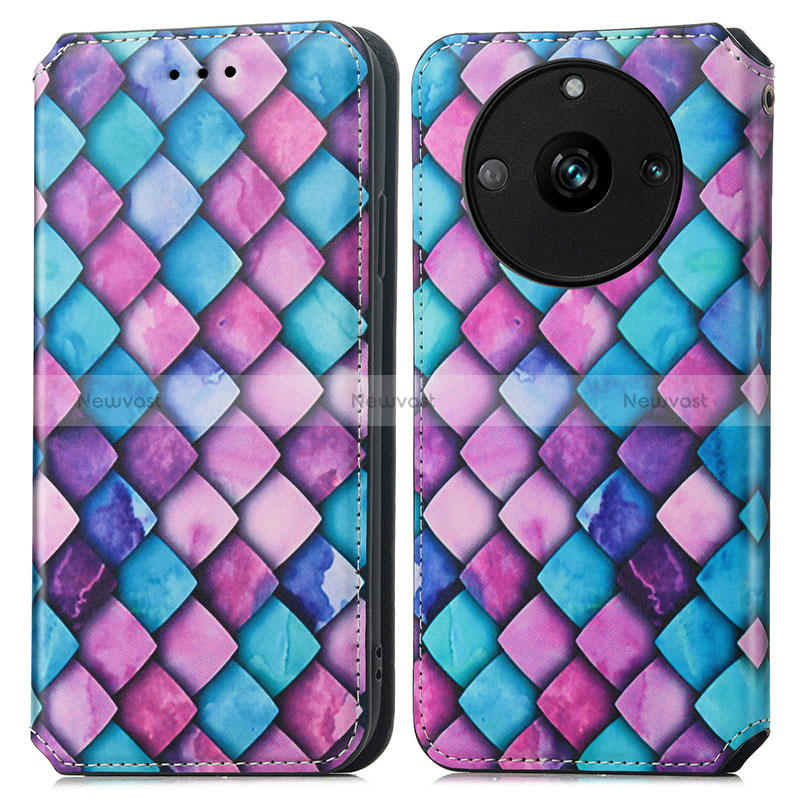 Leather Case Stands Fashionable Pattern Flip Cover Holder S02D for Realme Narzo 60 5G Purple