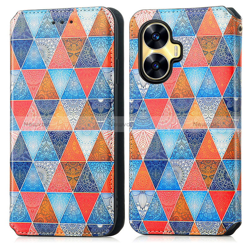 Leather Case Stands Fashionable Pattern Flip Cover Holder S02D for Realme Narzo N55