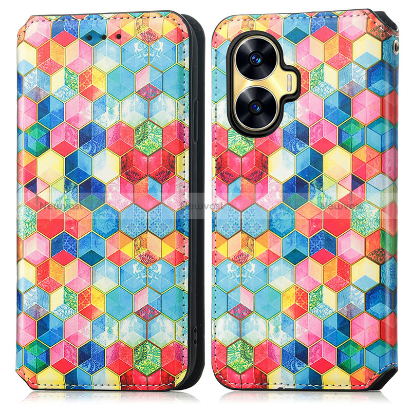 Leather Case Stands Fashionable Pattern Flip Cover Holder S02D for Realme Narzo N55