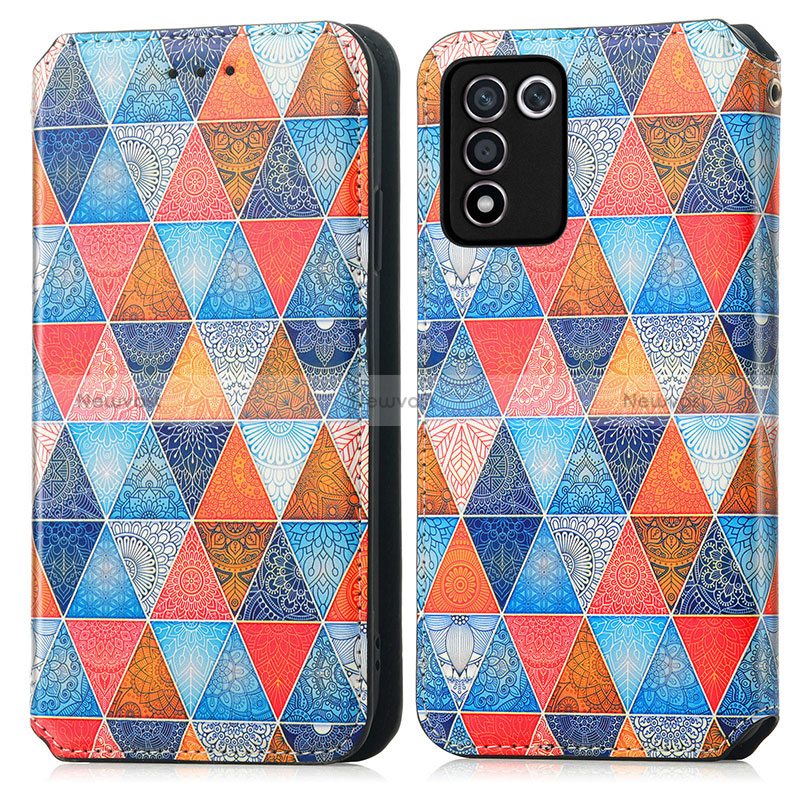 Leather Case Stands Fashionable Pattern Flip Cover Holder S02D for Realme Q3s 5G