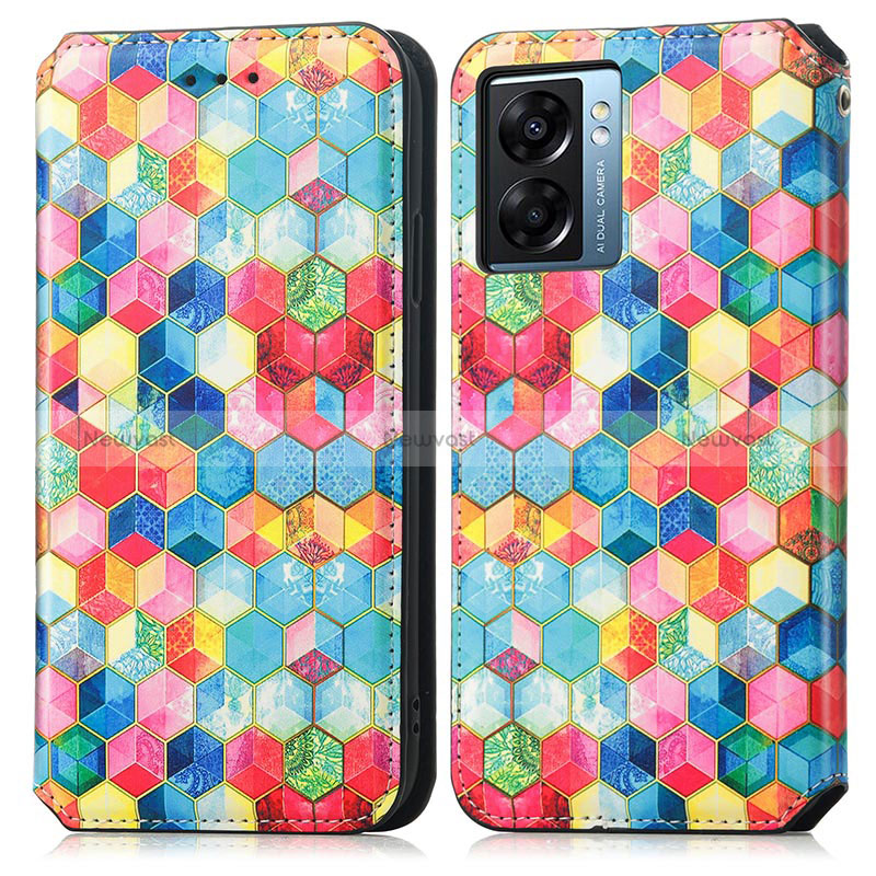 Leather Case Stands Fashionable Pattern Flip Cover Holder S02D for Realme V23 5G Mixed