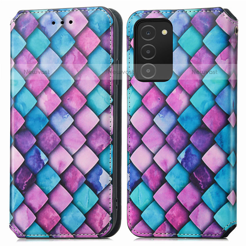 Leather Case Stands Fashionable Pattern Flip Cover Holder S02D for Samsung Galaxy A02s Purple