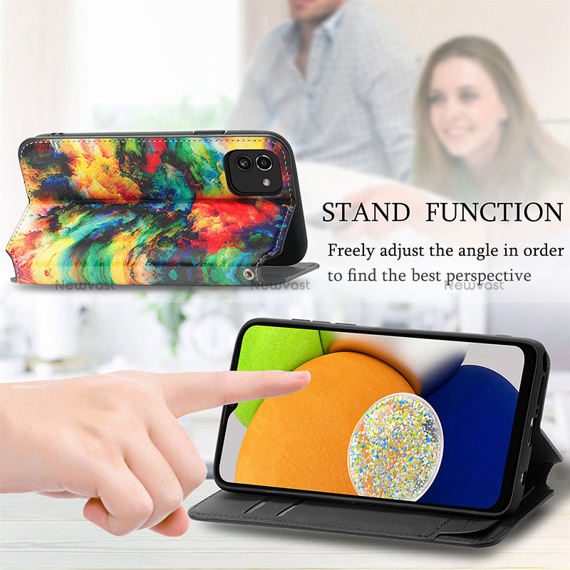 Leather Case Stands Fashionable Pattern Flip Cover Holder S02D for Samsung Galaxy A03