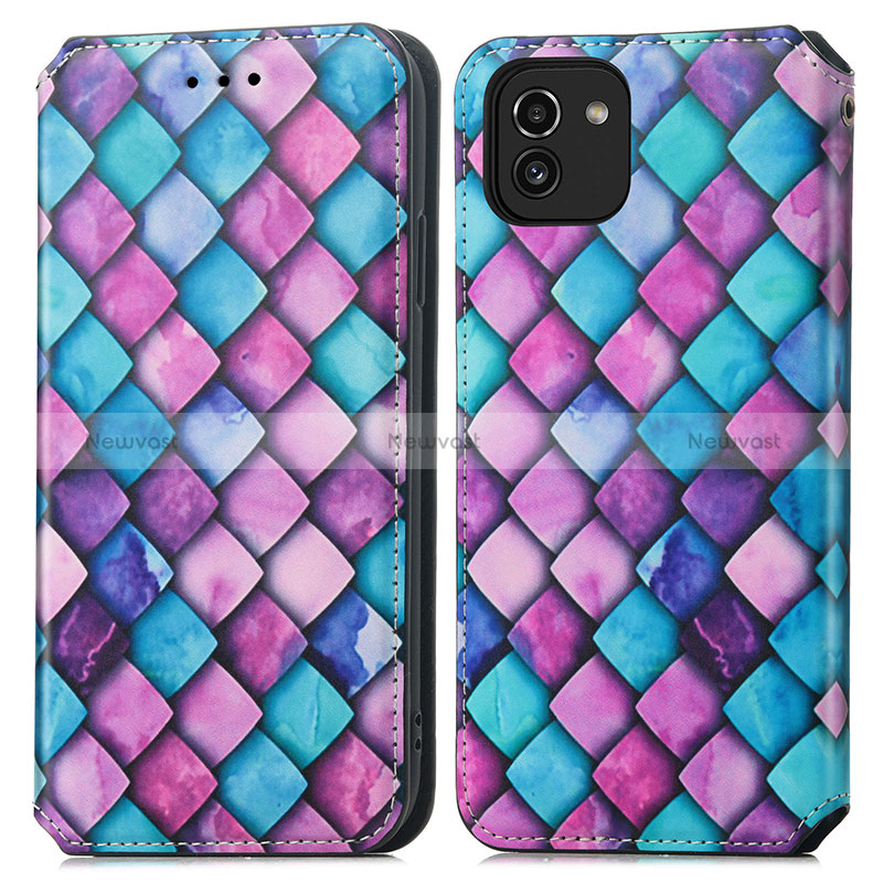 Leather Case Stands Fashionable Pattern Flip Cover Holder S02D for Samsung Galaxy A03