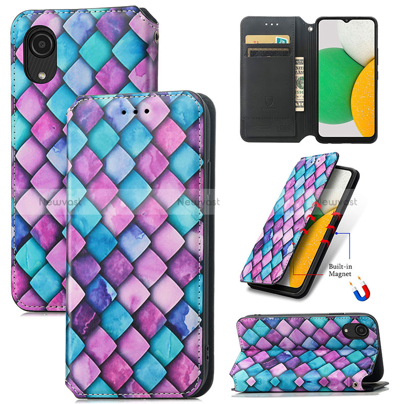 Leather Case Stands Fashionable Pattern Flip Cover Holder S02D for Samsung Galaxy A03 Core