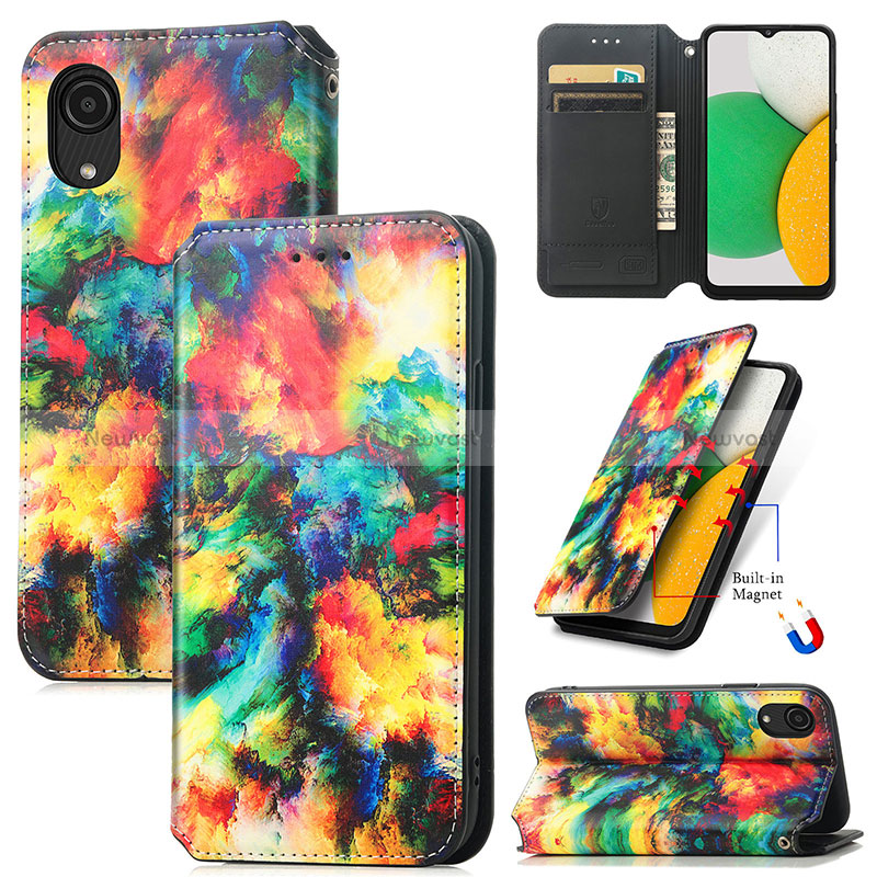 Leather Case Stands Fashionable Pattern Flip Cover Holder S02D for Samsung Galaxy A03 Core