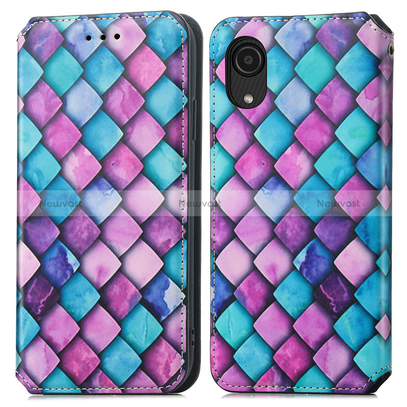 Leather Case Stands Fashionable Pattern Flip Cover Holder S02D for Samsung Galaxy A03 Core Purple