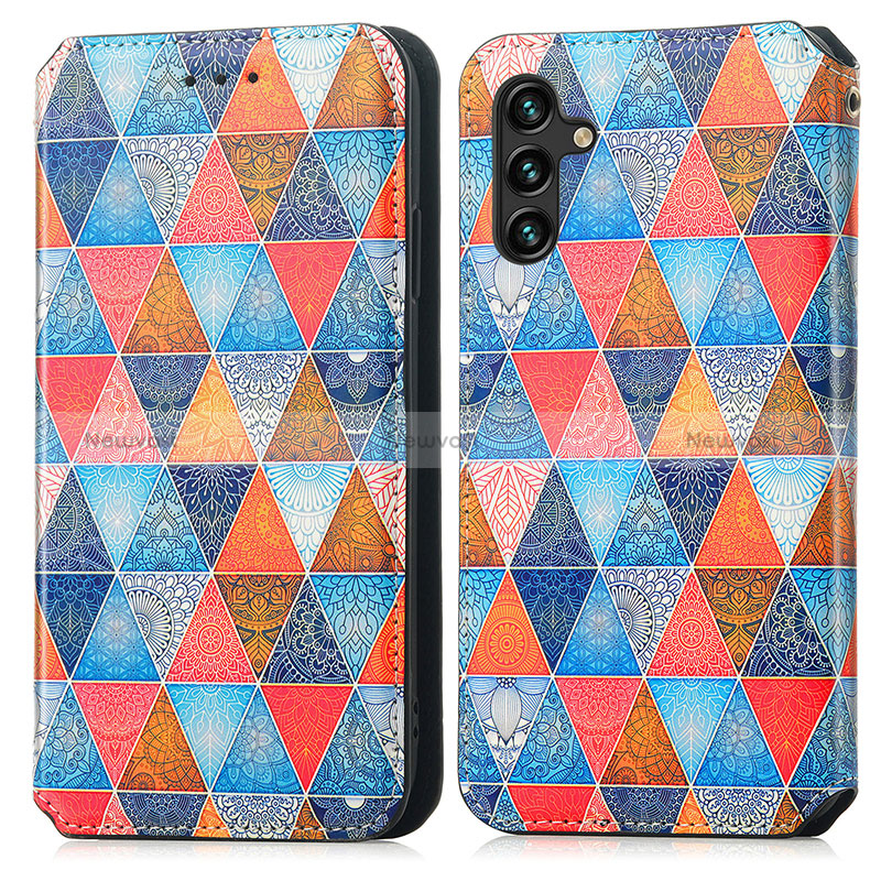 Leather Case Stands Fashionable Pattern Flip Cover Holder S02D for Samsung Galaxy A04s Brown