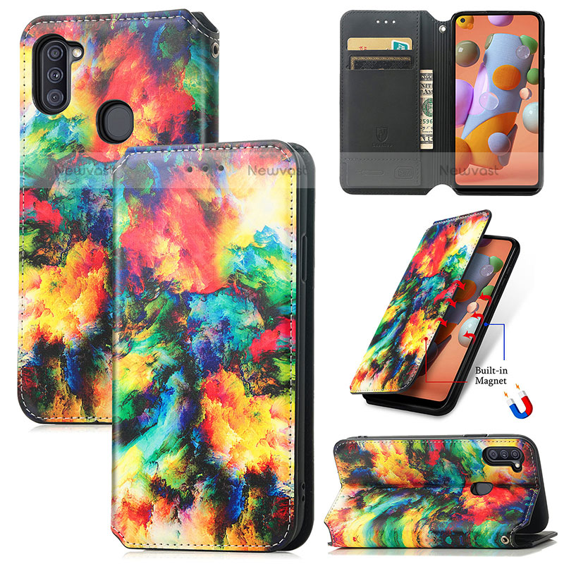 Leather Case Stands Fashionable Pattern Flip Cover Holder S02D for Samsung Galaxy A11